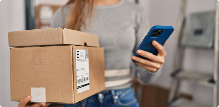 Woman holding box, ready to be returned